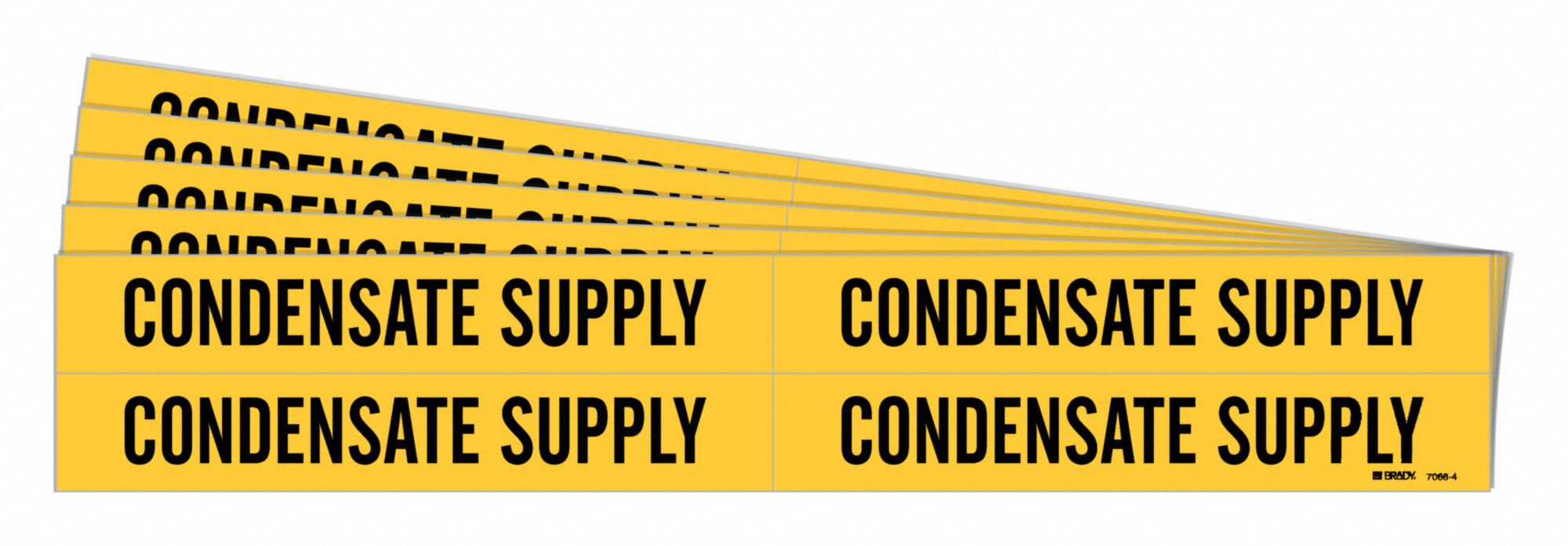 Pipe Marker: Condensate Supply, Yellow, Black, Fits 3/4 to 2 3/8 in Pipe O.D., 4 Pipe Markers, 5 PK