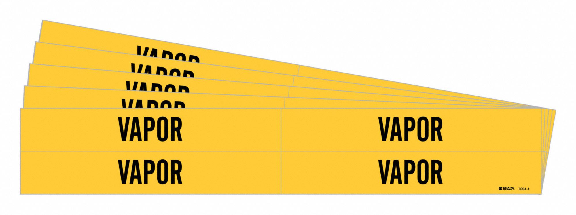 Pipe Marker: Vapor, Yellow, Black, Fits 3/4 to 2 3/8 in Pipe O.D., 4 Pipe Markers, 5 PK