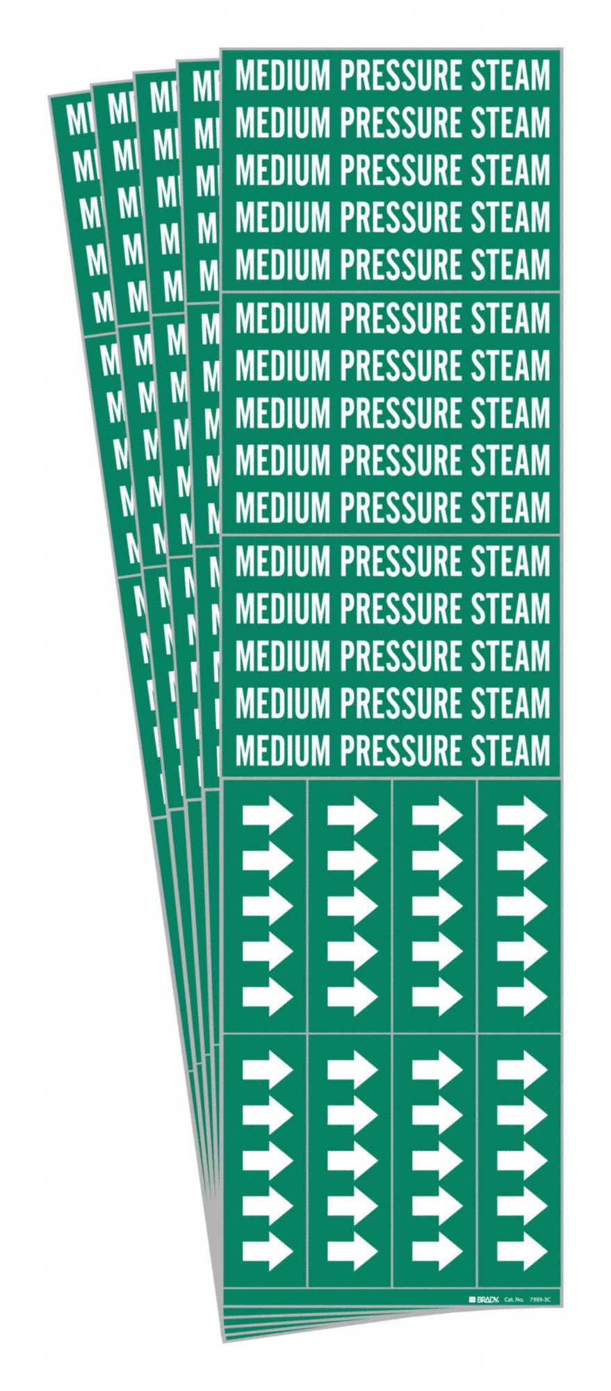 Pipe Marker: Medium Pressure Steam, Green, White, Fits 3/4 in and Smaller Pipe O.D., 5 PK