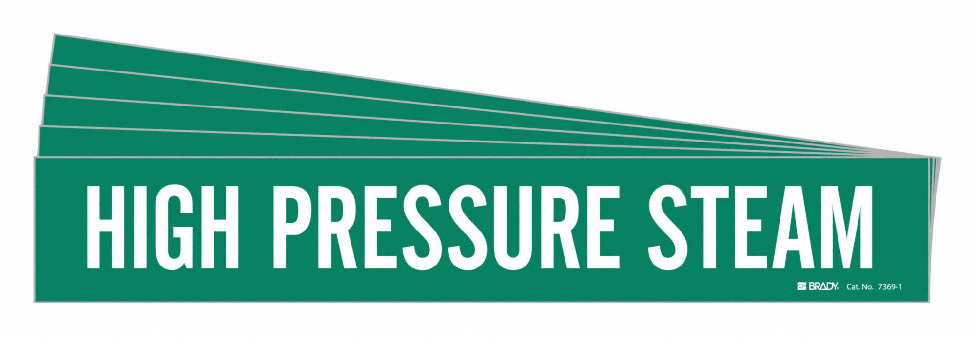 Pipe Marker: High Pressure Steam, Green, White, Fits 2 1/2 to 7 7/8 in Pipe O.D., 5 PK