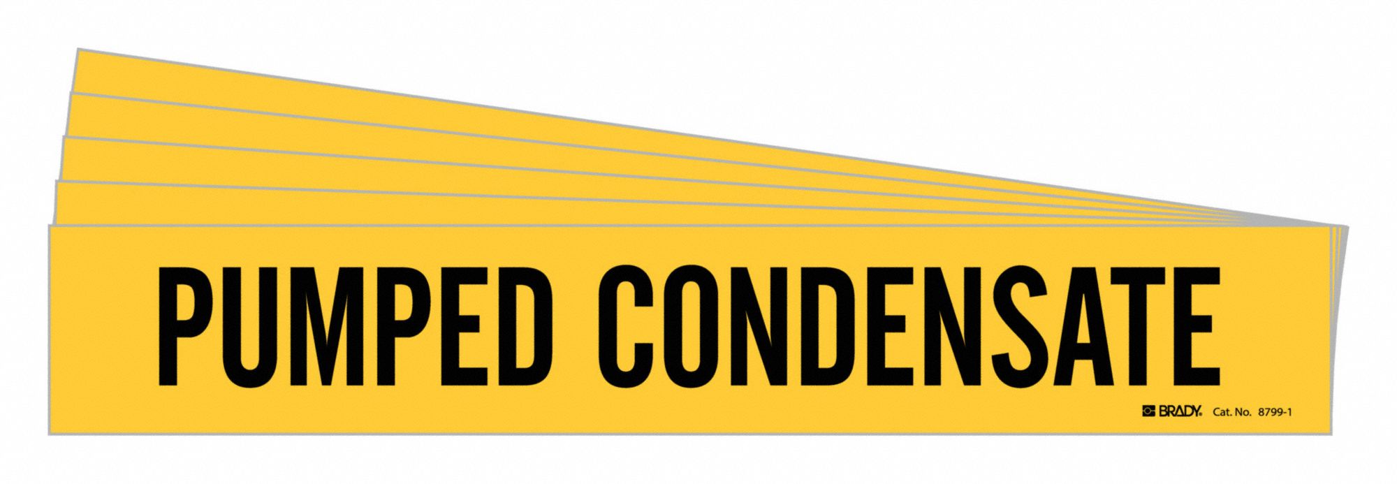 Pipe Marker: Pumped Condensate, Yellow, Black, Fits 2 1/2 to 7 7/8 in Pipe O.D., 5 PK