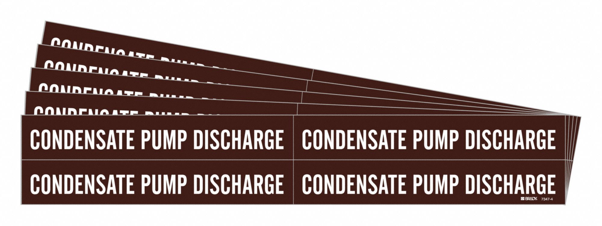 Pipe Marker: Condensate Pump Discharge, Brown, White, Fits 3/4 to 2 3/8 in Pipe O.D., 5 PK