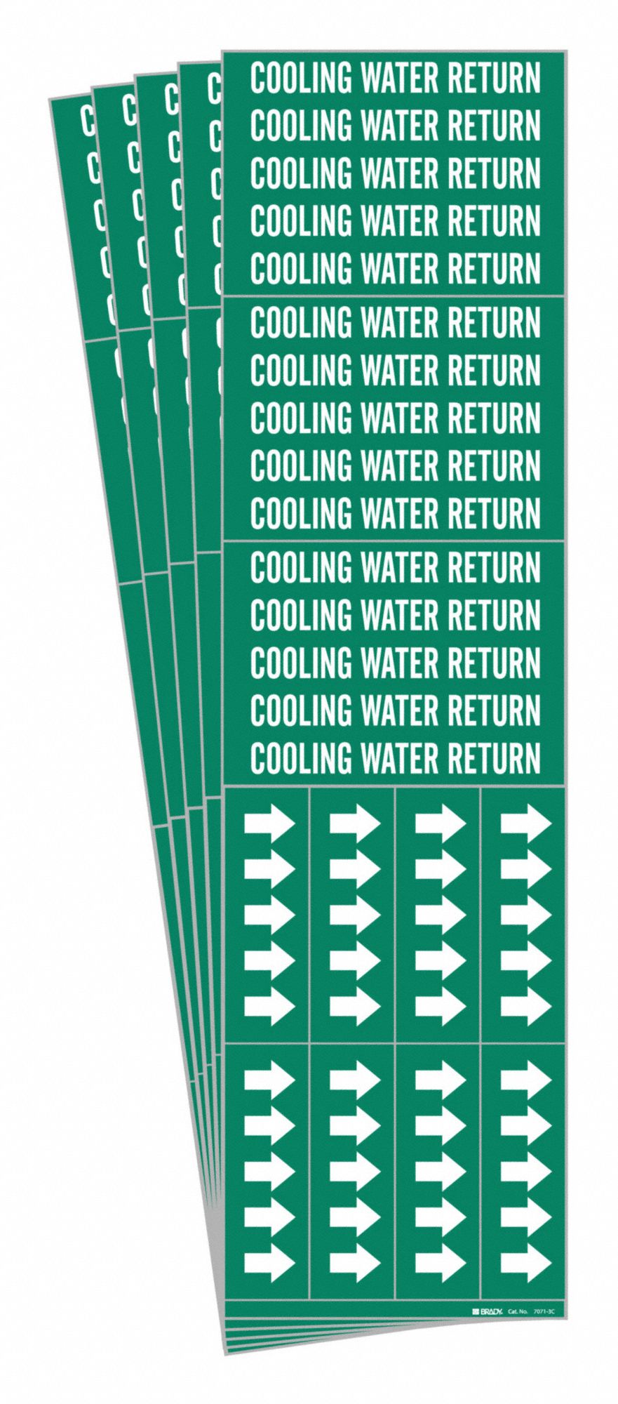 Pipe Marker: Cooling Water Return, Green, White, Fits 3/4 in and Smaller Pipe O.D., 5 PK