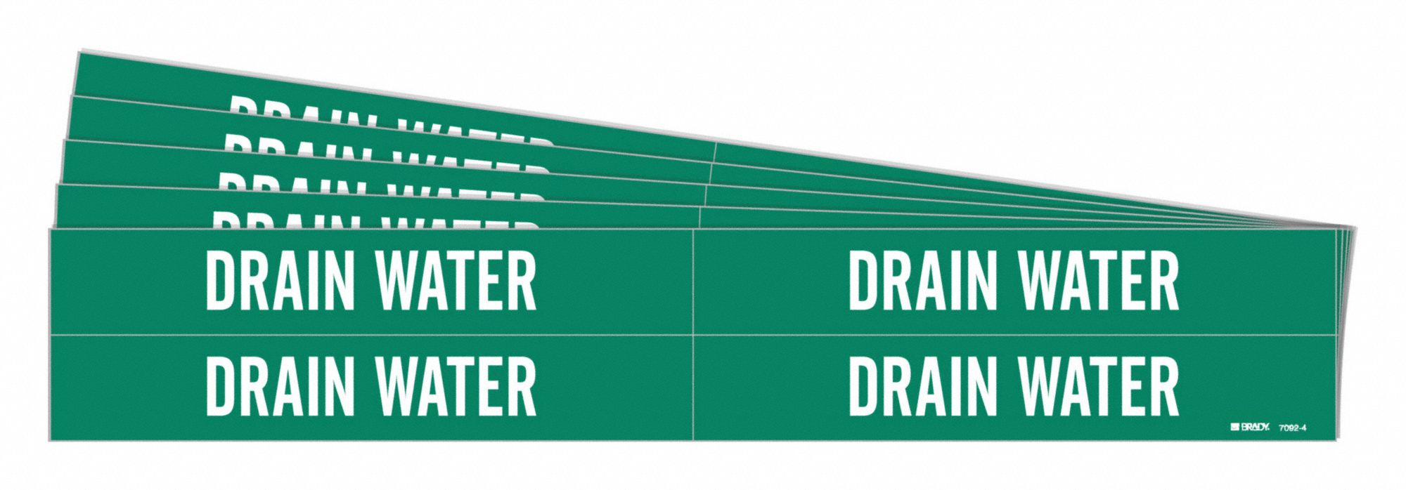 Pipe Marker: Drain Water, Green, White, Fits 3/4 to 2 3/8 in Pipe O.D., 4 Pipe Markers, 5 PK