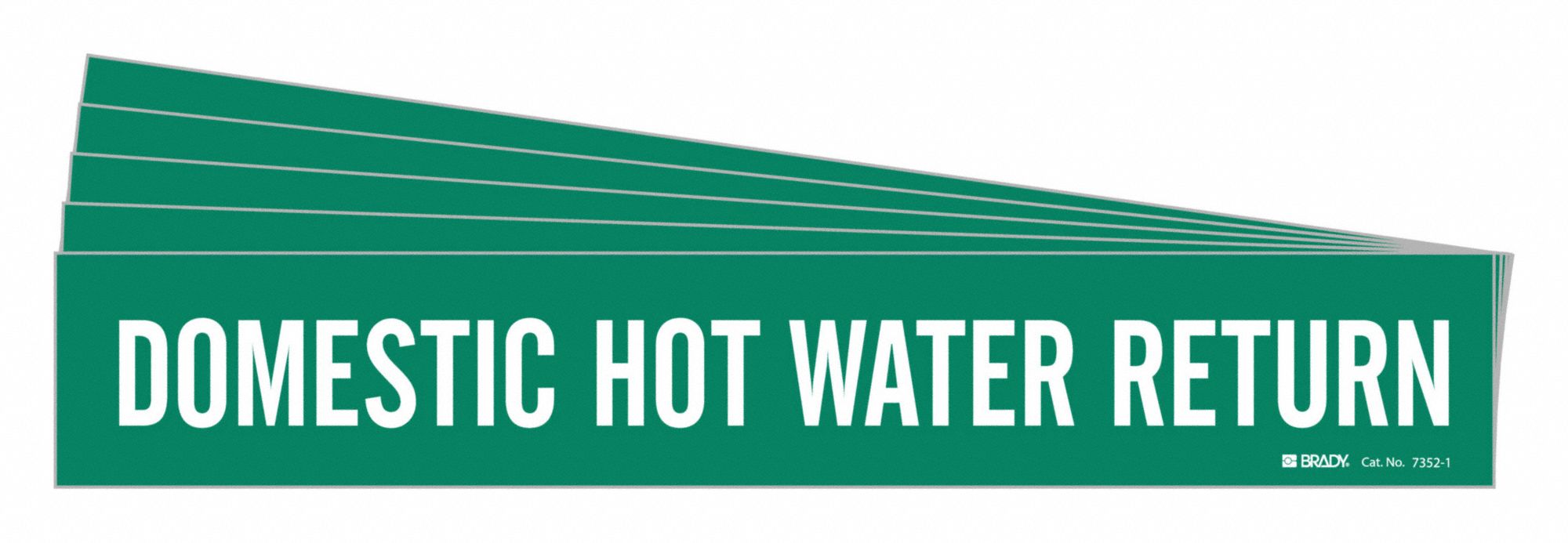 Pipe Marker: Domestic Hot Water Supply, Green, White, Fits 2 1/2 to 7 7/8 in Pipe O.D., 5 PK