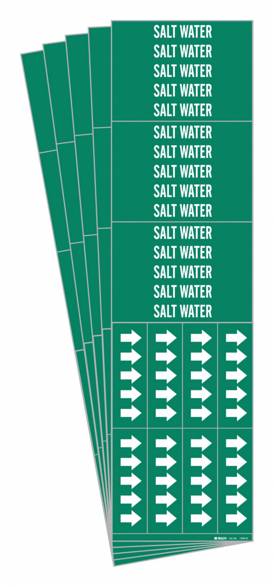 Pipe Marker: Salt Water, Green, White, Fits 3/4 in and Smaller Pipe O.D., 3 Pipe Markers, 5 PK