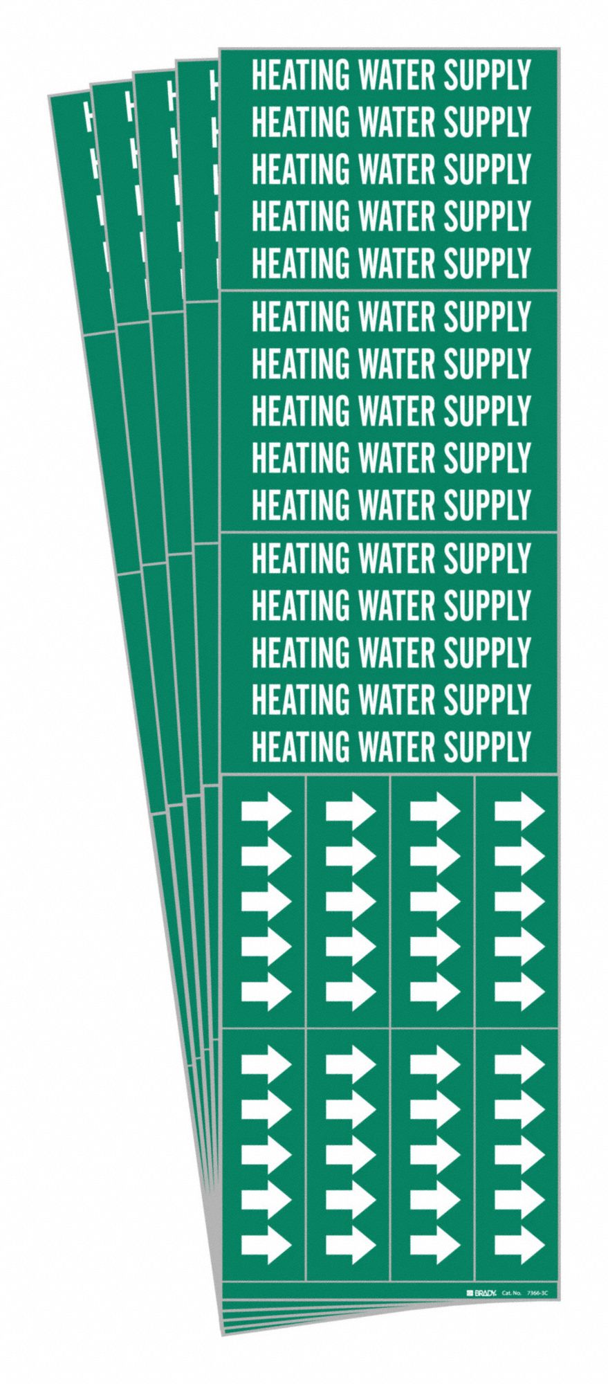 Pipe Marker: Heating Water Supply, Green, White, Fits 3/4 in and Smaller Pipe O.D., 5 PK