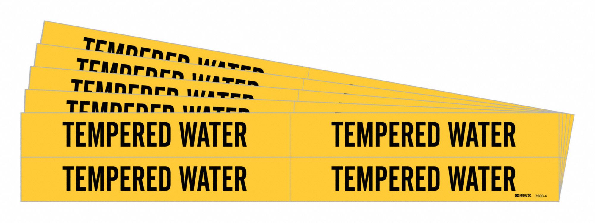 Pipe Marker: Tempered Water, Yellow, Black, Fits 3/4 to 2 3/8 in Pipe O.D., 4 Pipe Markers, 5 PK