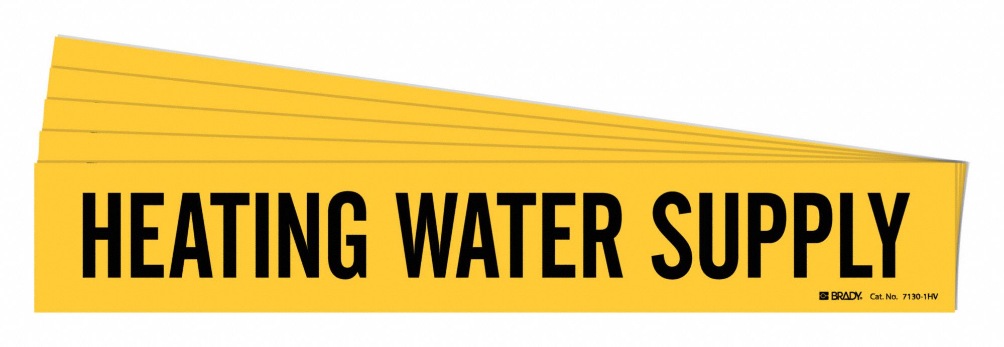 Pipe Marker: Heating Water Supply, Yellow, Black, Fits 8 in and Larger Pipe O.D., 5 PK