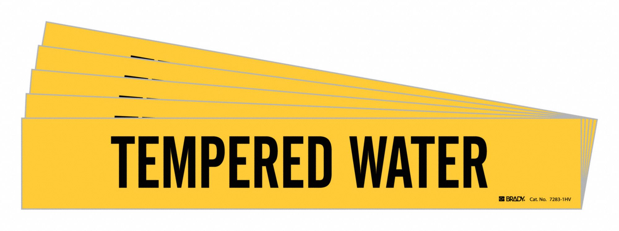 Pipe Marker: Tempered Water, Yellow, Black, Fits 8 in and Larger Pipe O.D., 1 Pipe Markers, 5 PK
