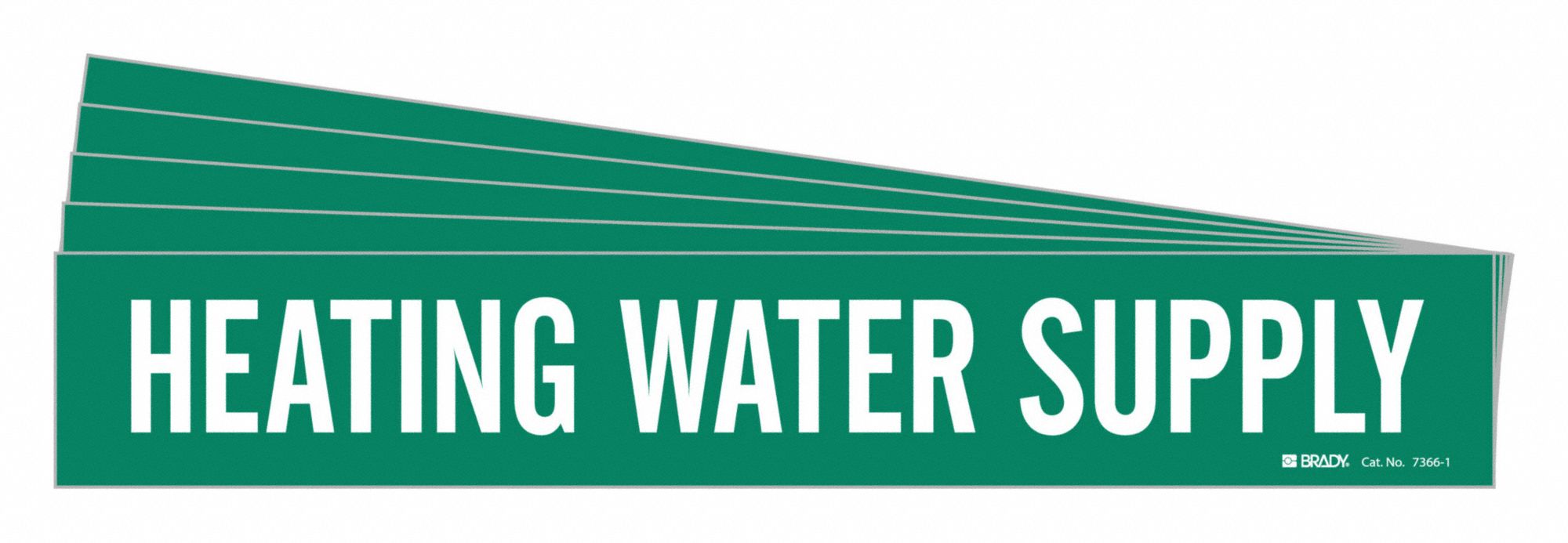 Pipe Marker: Heating Water Supply, Green, White, Fits 2 1/2 to 7 7/8 in Pipe O.D., 5 PK