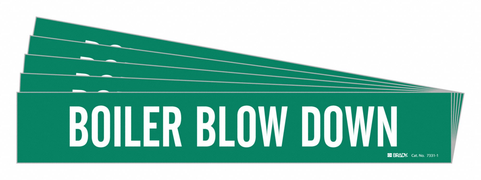 Pipe Marker: Boiler Blow Down, Green, White, Fits 2 1/2 to 7 7/8 in Pipe O.D., 1 Pipe Markers, 5 PK
