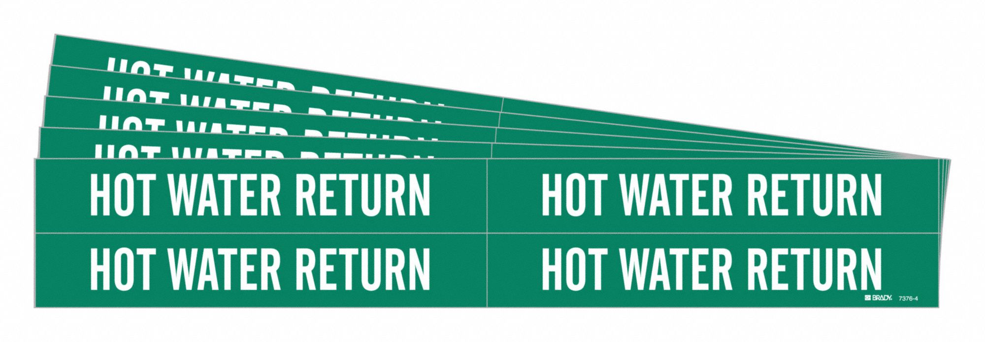 Pipe Marker: Hot Water Return, Green, White, Fits 3/4 to 2 3/8 in Pipe O.D., 4 Pipe Markers, 5 PK