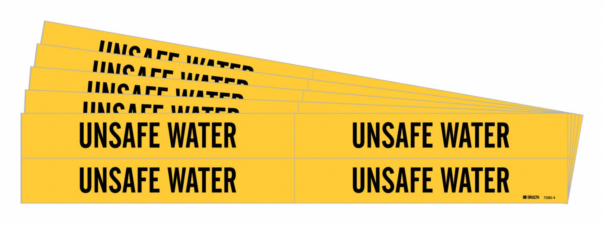 Pipe Marker: Unsafe Water, Yellow, Black, Fits 3/4 to 2 3/8 in Pipe O.D., 4 Pipe Markers, 5 PK