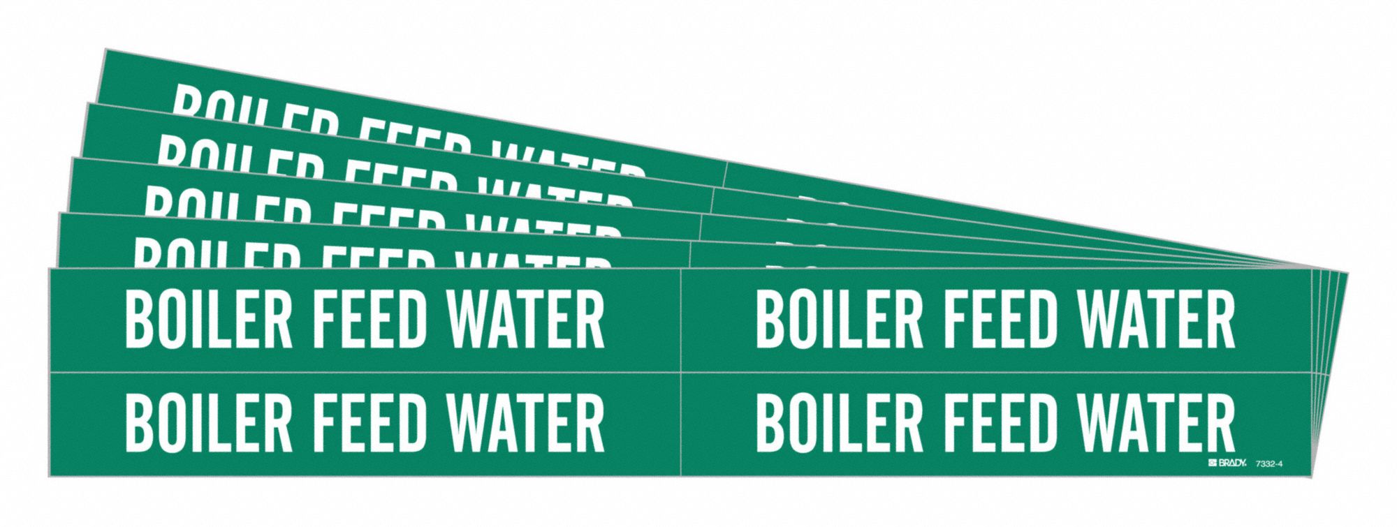 Pipe Marker: Boiler Feed Water, Green, White, Fits 3/4 to 2 3/8 in Pipe O.D., 4 Pipe Markers, 5 PK