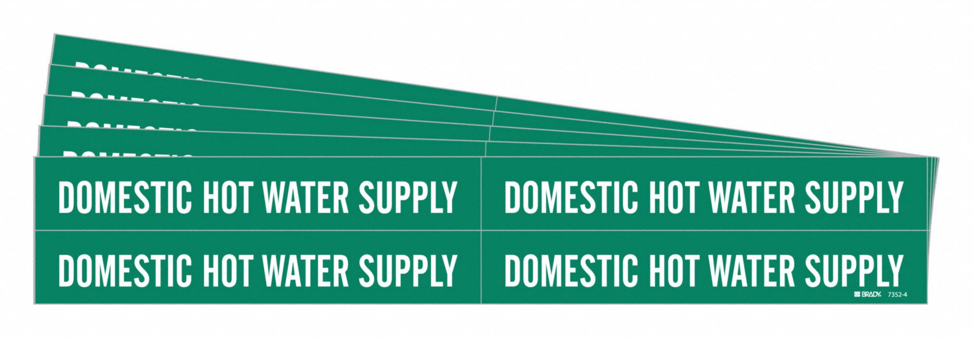 Pipe Marker: Domestic Hot Water Supply, Green, White, Fits 3/4 to 2 3/8 in Pipe O.D., 5 PK