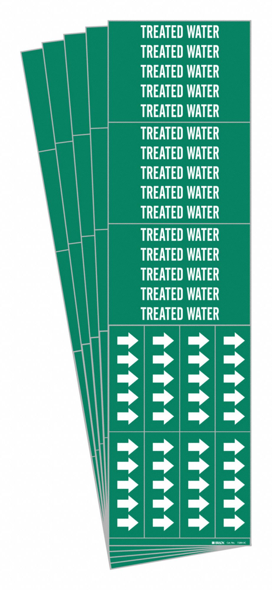 Pipe Marker: Treated Water, Green, White, Fits 3/4 in and Smaller Pipe O.D., 3 Pipe Markers, 5 PK