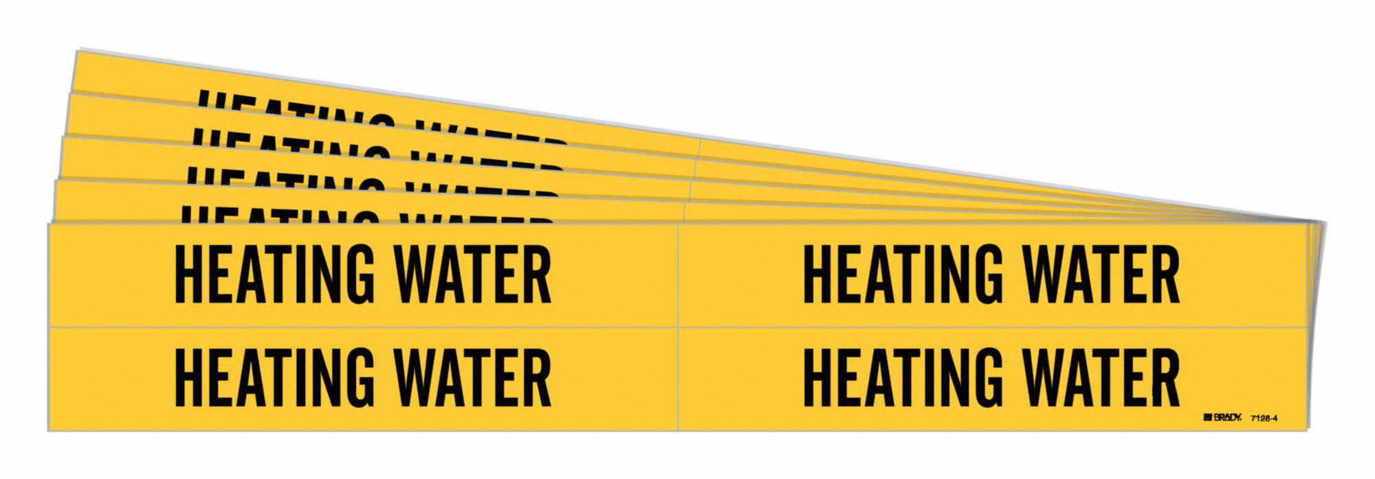 Pipe Marker: Heating Water, Yellow, Black, Fits 3/4 to 2 3/8 in Pipe O.D., 4 Pipe Markers, 5 PK