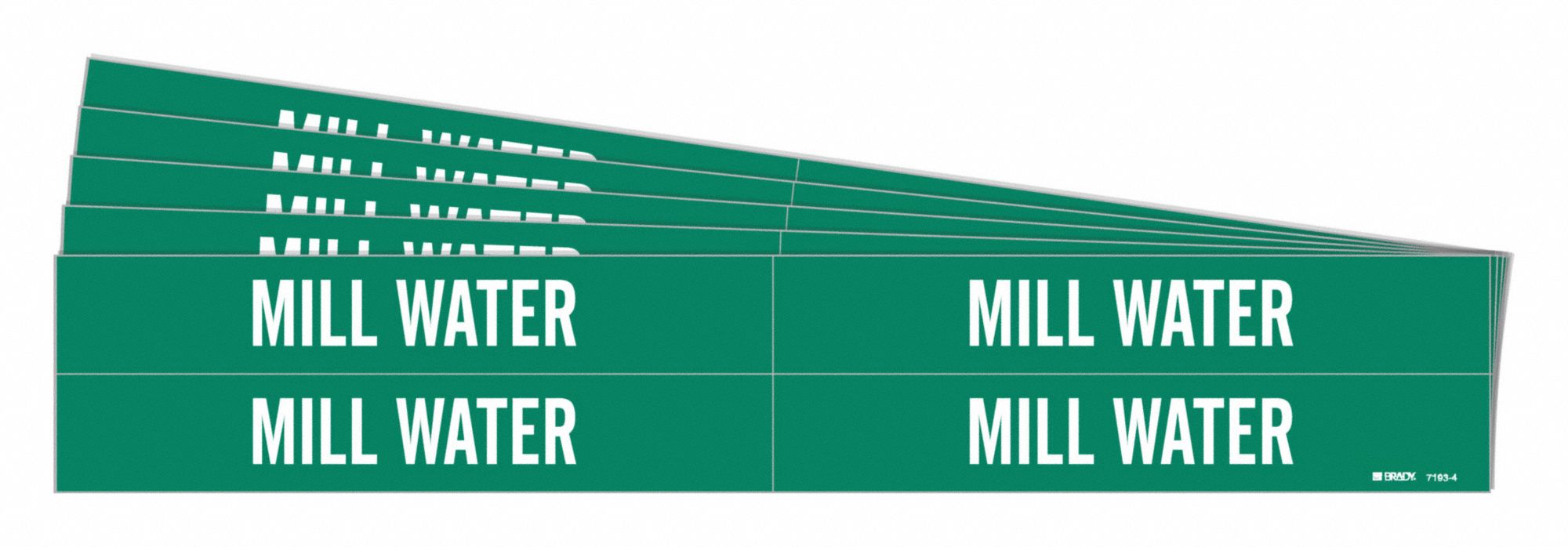 Pipe Marker: Mill Water, Green, White, Fits 3/4 to 2 3/8 in Pipe O.D., 4 Pipe Markers, 5 PK