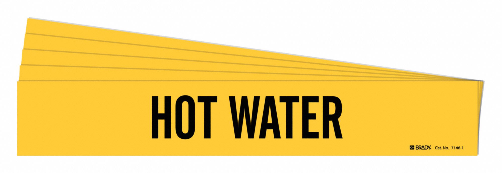 Pipe Marker: Hot Water, Yellow, Black, Fits 2 1/2 to 7 7/8 in Pipe O.D., 1 Pipe Markers, 5 PK