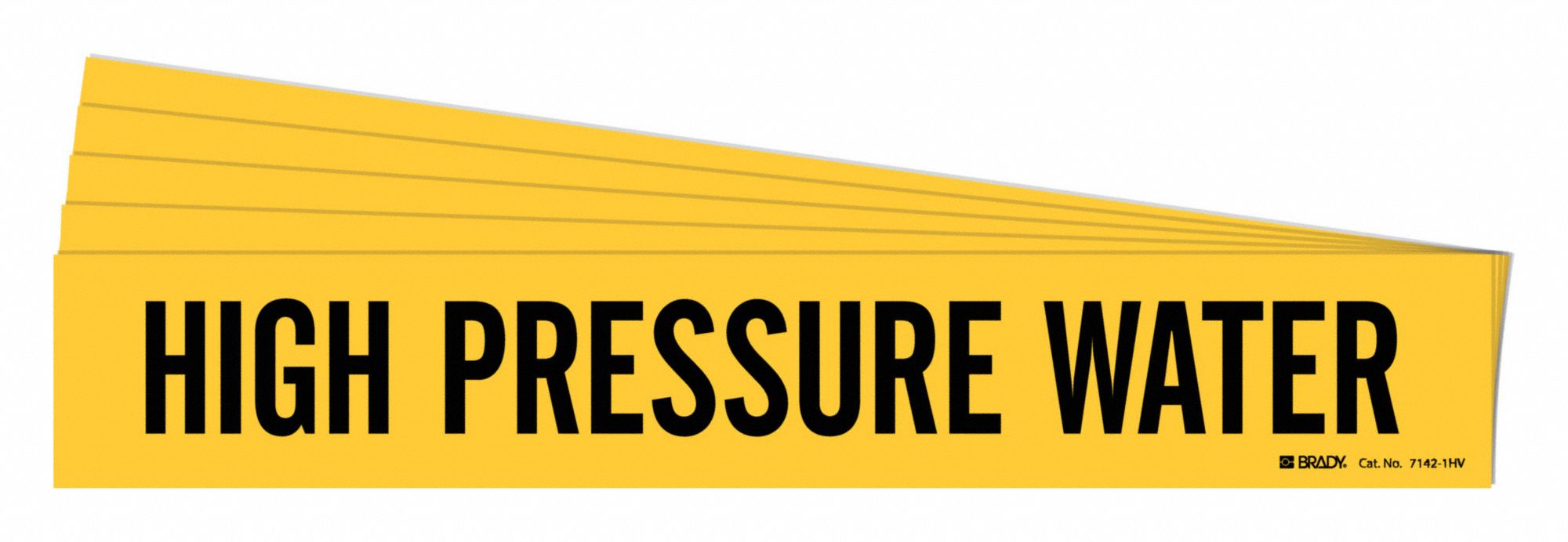 Pipe Marker: High Pressure Water, Yellow, Black, Fits 8 in and Larger Pipe O.D., 5 PK