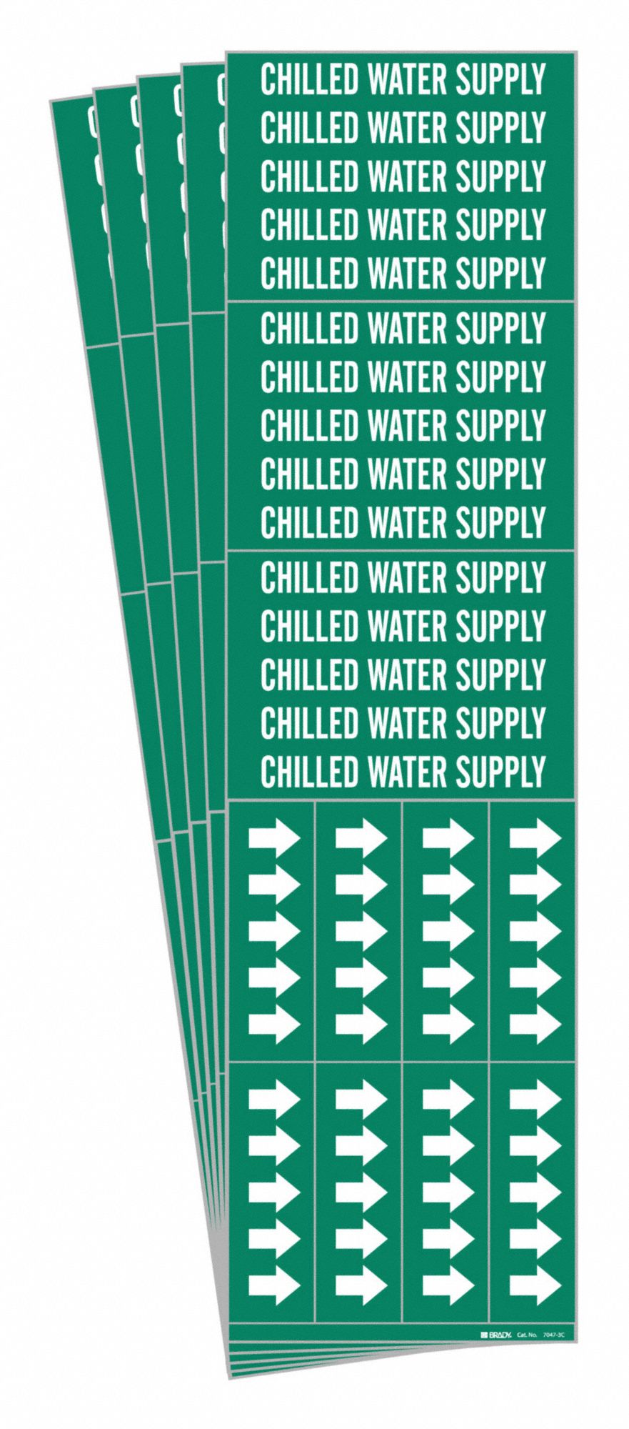 Pipe Marker: Chilled Water Supply, Green, White, Fits 3/4 in and Smaller Pipe O.D., 5 PK