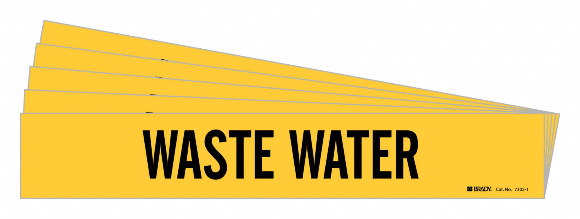 Pipe Marker: Waste Water, Yellow, Black, Fits 2 1/2 to 7 7/8 in Pipe O.D., 1 Pipe Markers, 5 PK