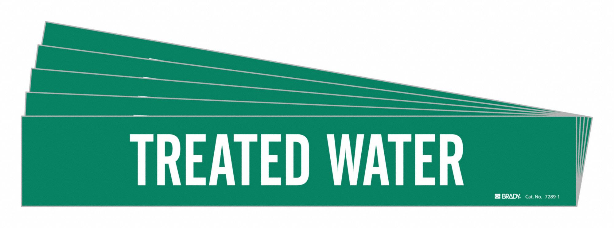 Pipe Marker: Treated Water, Green, White, Fits 2 1/2 to 7 7/8 in Pipe O.D., 1 Pipe Markers, 5 PK