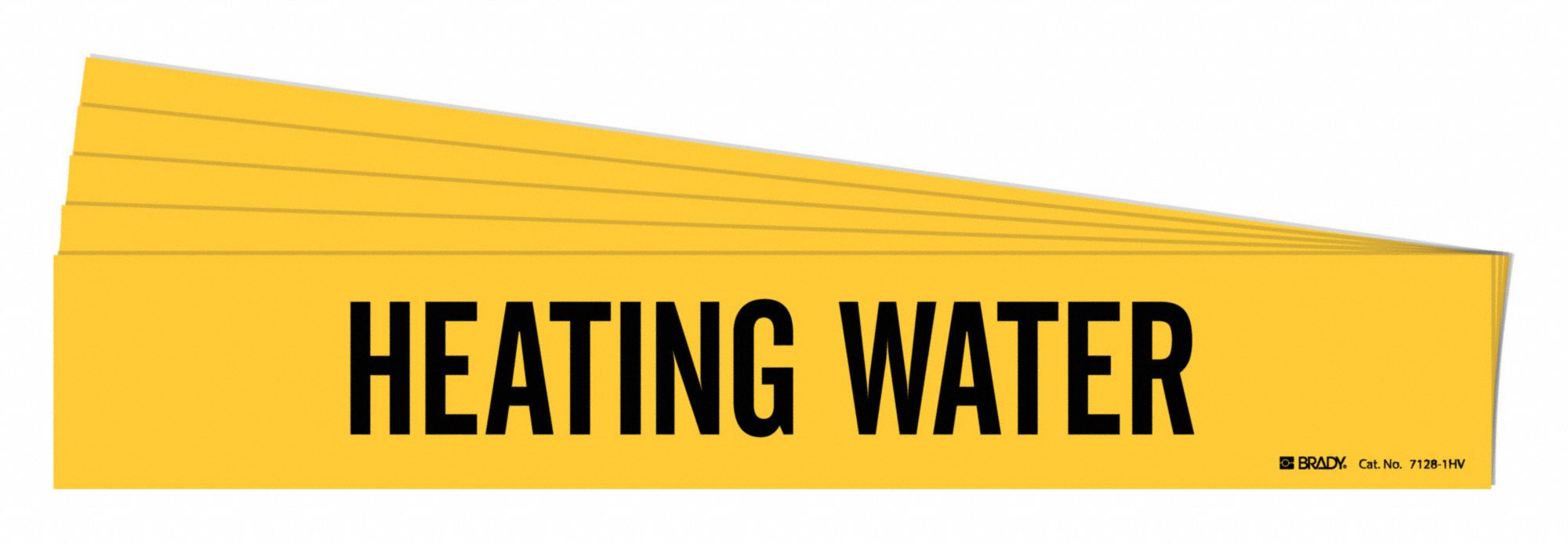 Pipe Marker: Heating Water, Yellow, Black, Fits 8 in and Larger Pipe O.D., 1 Pipe Markers, 5 PK