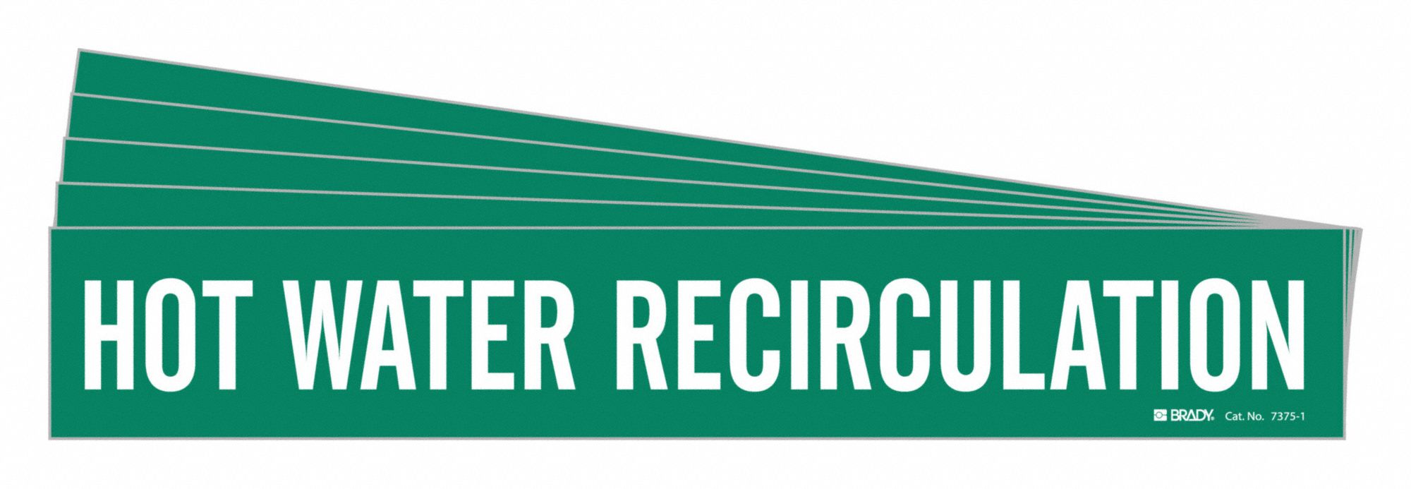 Pipe Marker: Hot Water Recirculation, Green, White, Fits 2 1/2 to 7 7/8 in Pipe O.D., 5 PK