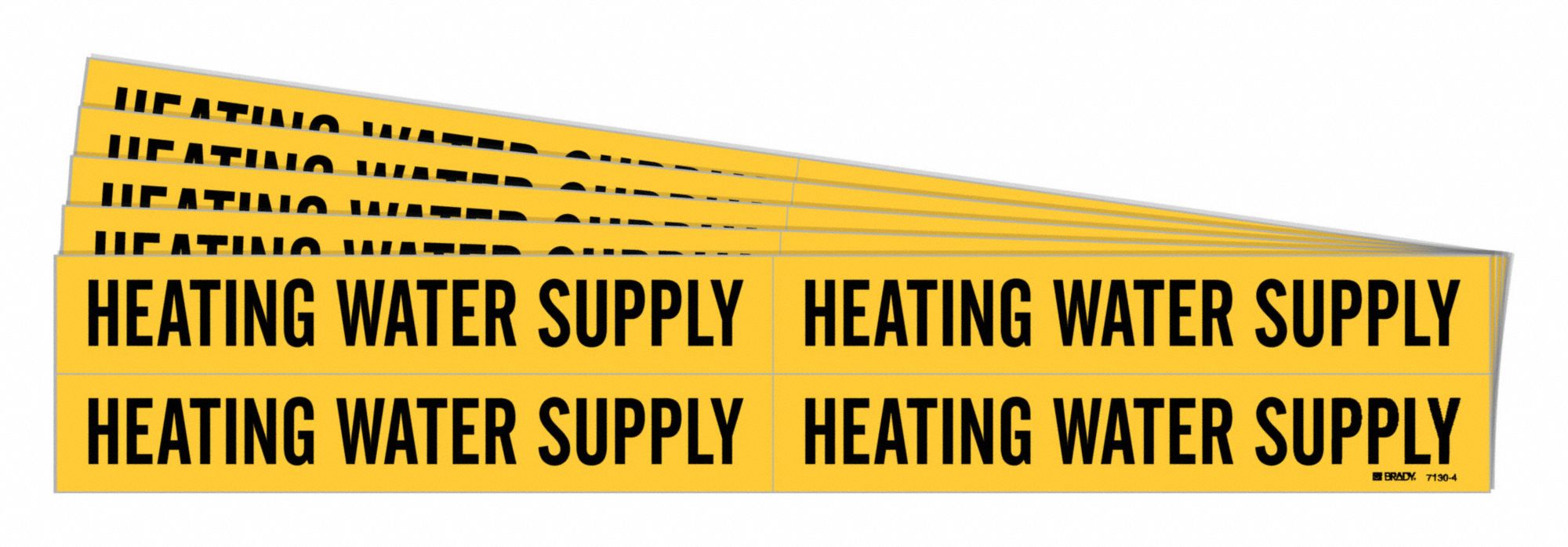Pipe Marker: Heating Water Supply, Yellow, Black, Fits 3/4 to 2 3/8 in Pipe O.D., 5 PK