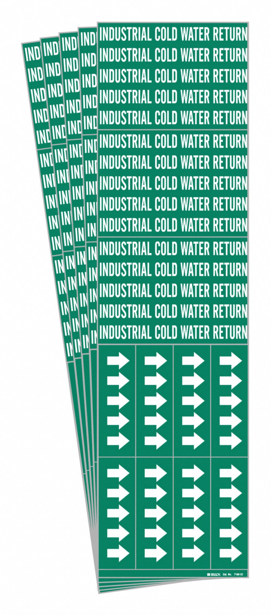 Pipe Marker: Industrial Cold Water Return, Green, White, Fits 3/4 in and Smaller Pipe O.D., 5 PK
