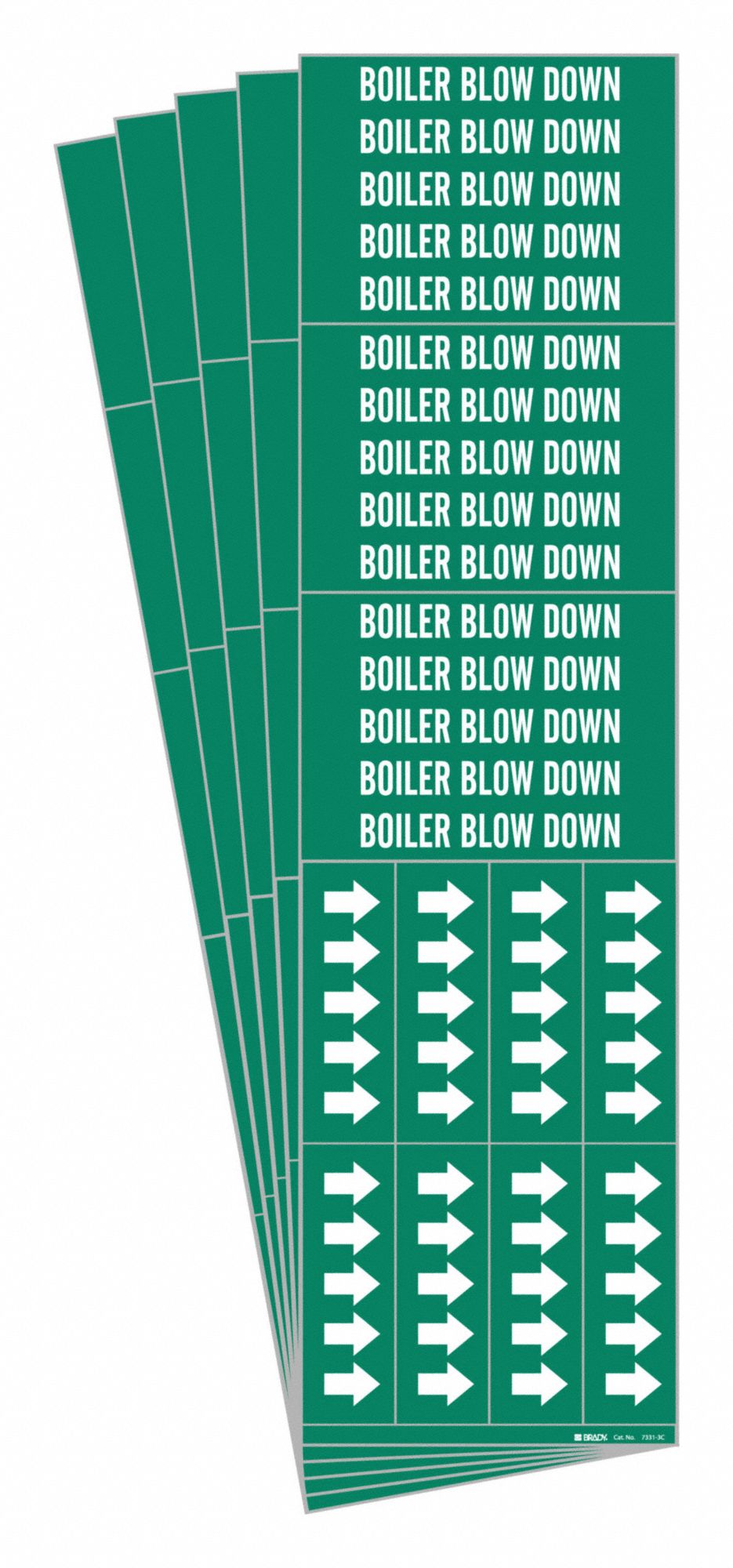 Pipe Marker: Boiler Blow Down, Green, White, Fits 3/4 in and Smaller Pipe O.D., 3 Pipe Markers, 5 PK