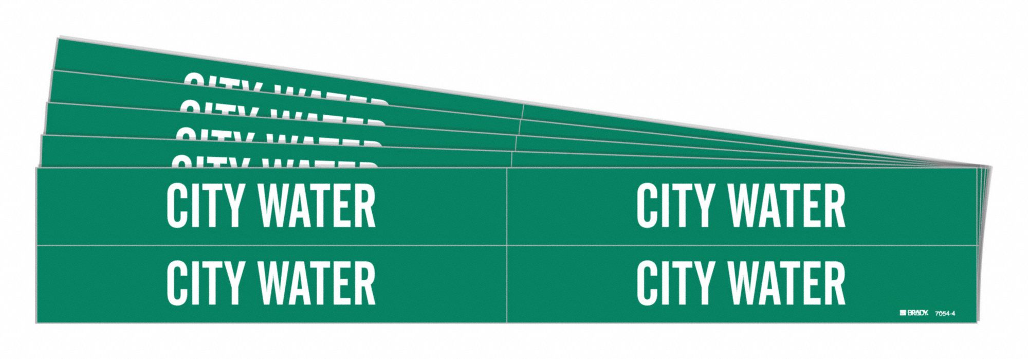 Pipe Marker: City Water, Green, White, Fits 3/4 to 2 3/8 in Pipe O.D., 4 Pipe Markers, 5 PK