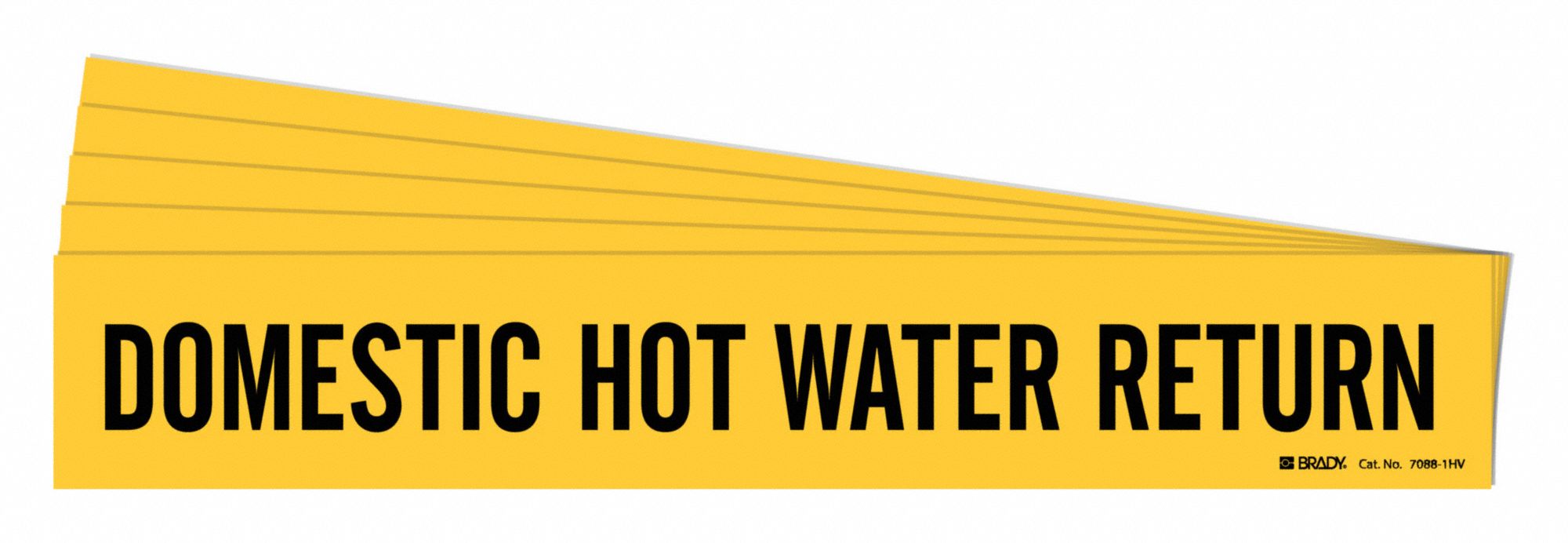 Pipe Marker: Domestic Hot Water Return, Yellow, Black, Fits 8 in and Larger Pipe O.D., 5 PK