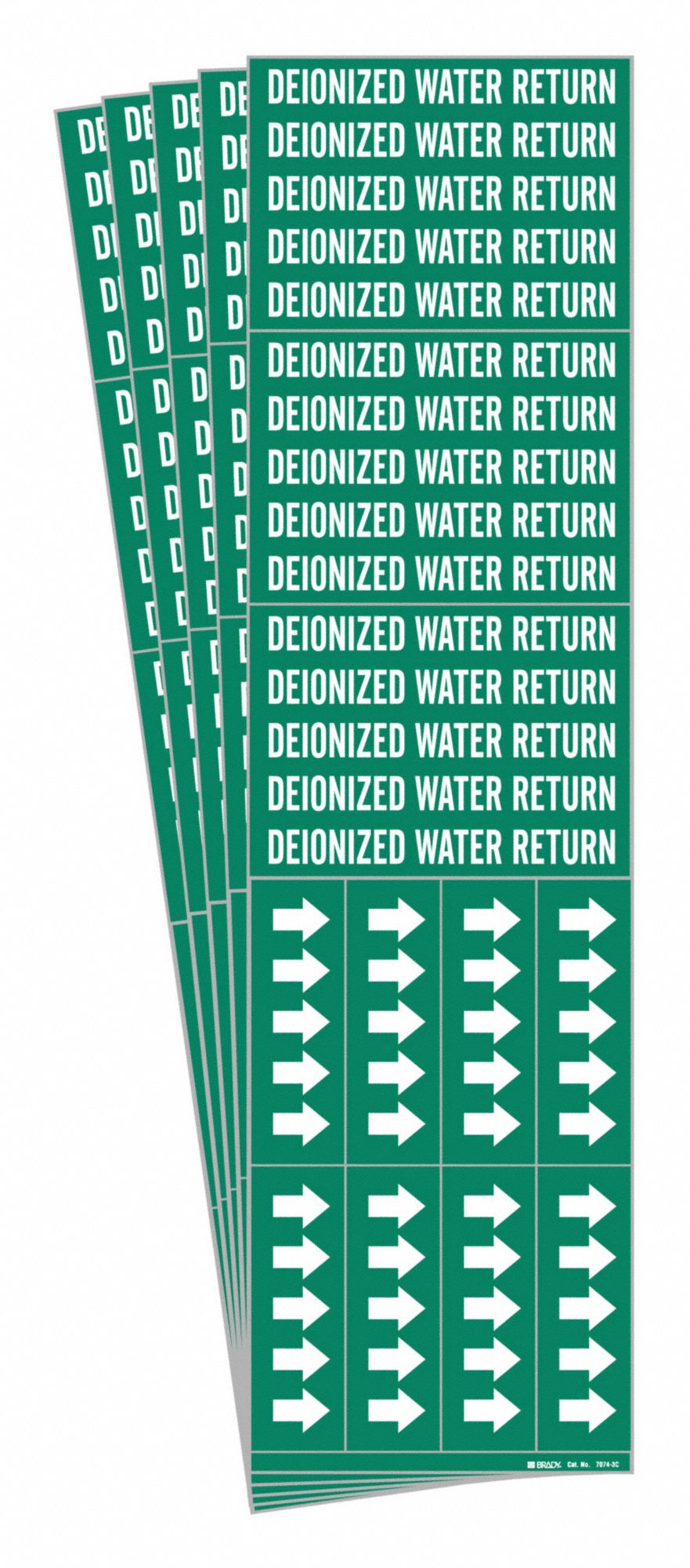 Pipe Marker: Deionized Water Return, Green, White, Fits 3/4 in and Smaller Pipe O.D., 5 PK