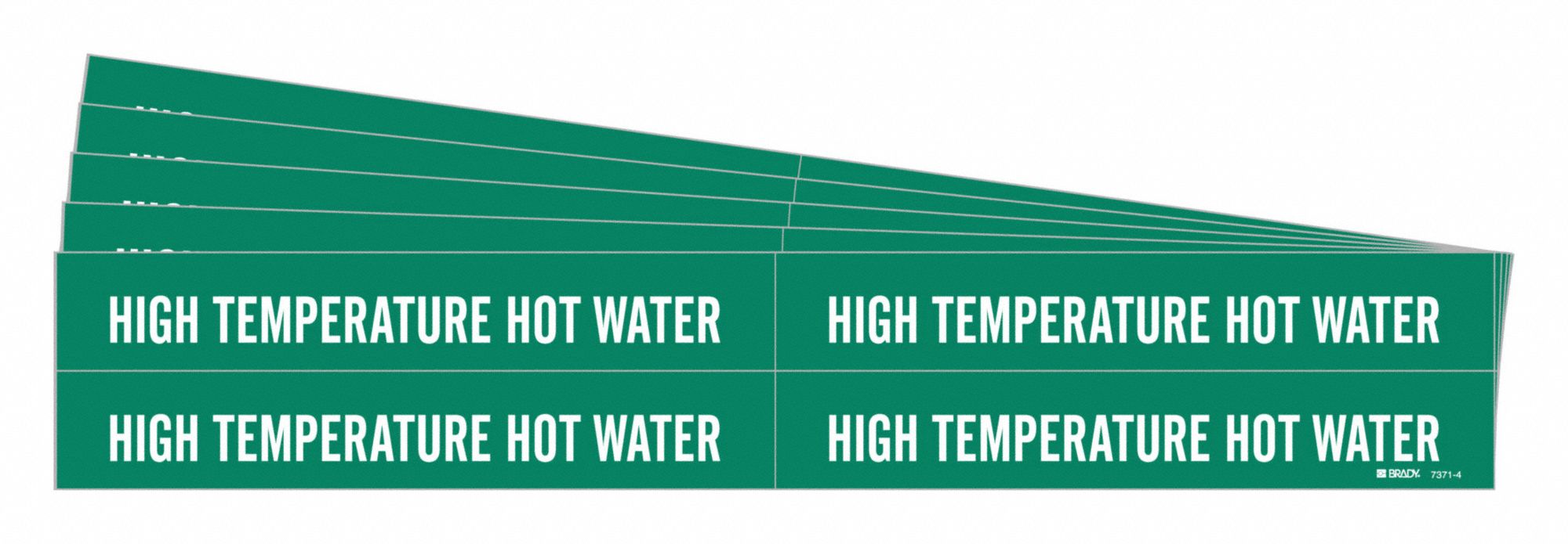 Pipe Marker: High Temp Hot Water, Green, White, Fits 3/4 to 2 3/8 in Pipe O.D., 4 Pipe Markers, 5 PK