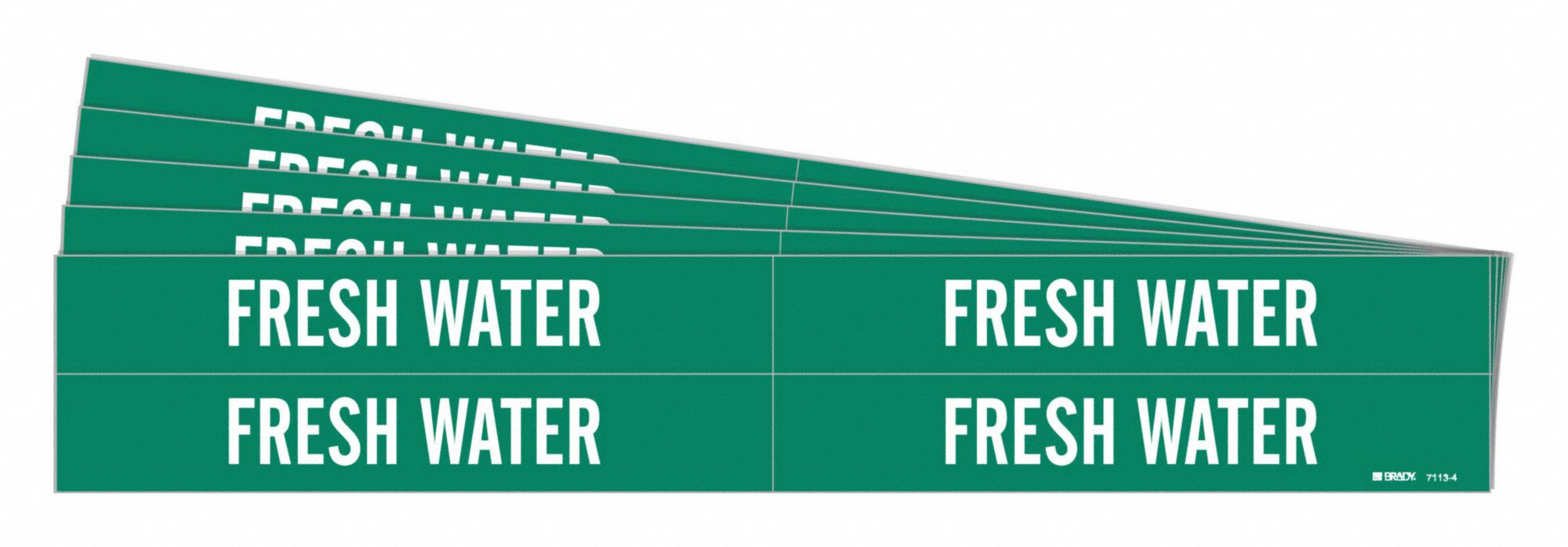 Pipe Marker: Fresh Water, Green, White, Fits 3/4 to 2 3/8 in Pipe O.D., 4 Pipe Markers, 5 PK