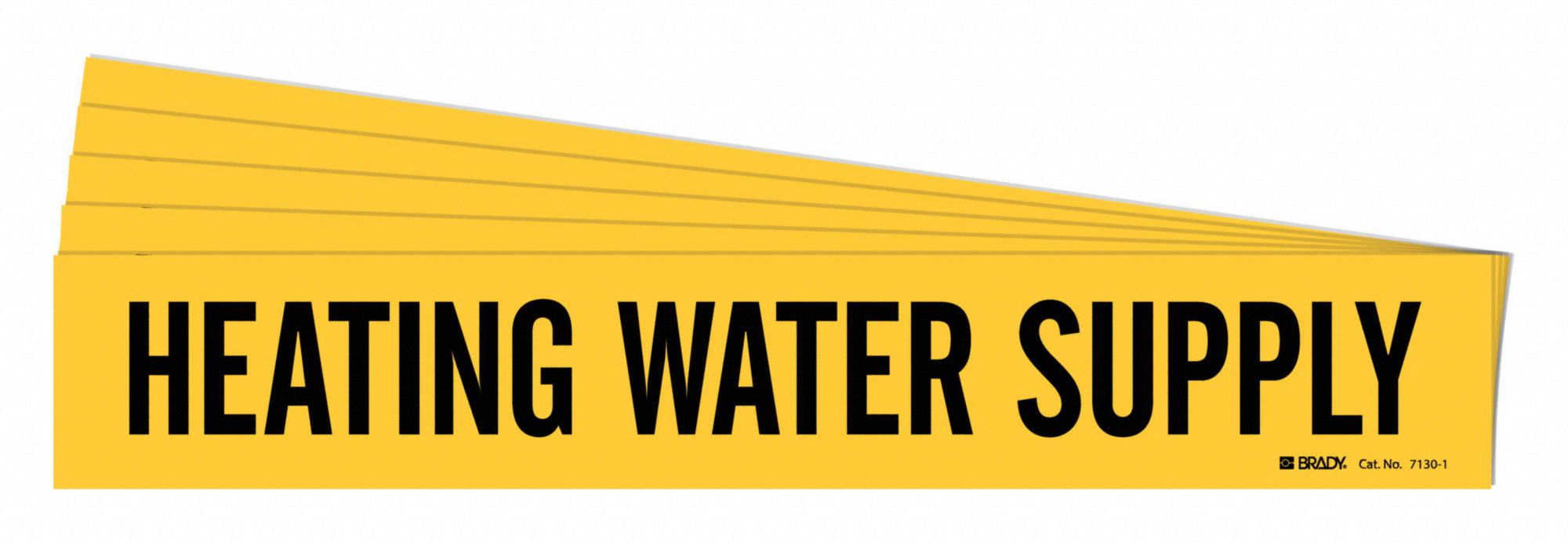 Pipe Marker: Heating Water Supply, Yellow, Black, Fits 2 1/2 to 7 7/8 in Pipe O.D., 5 PK