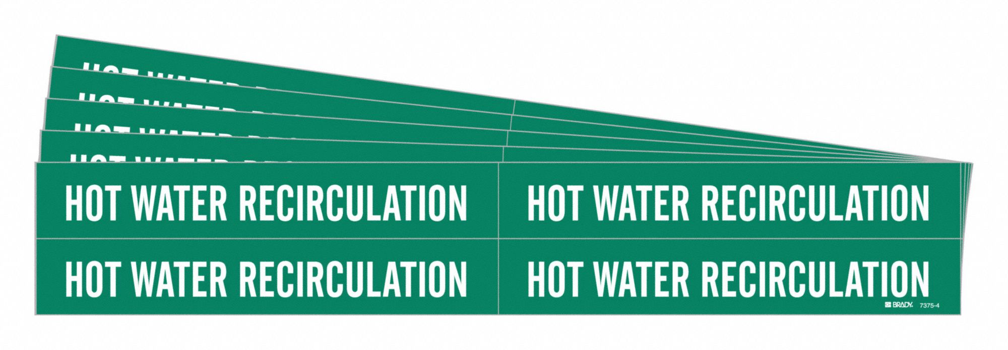 Pipe Marker: Hot Water Recirculation, Green, White, Fits 3/4 to 2 3/8 in Pipe O.D., 5 PK