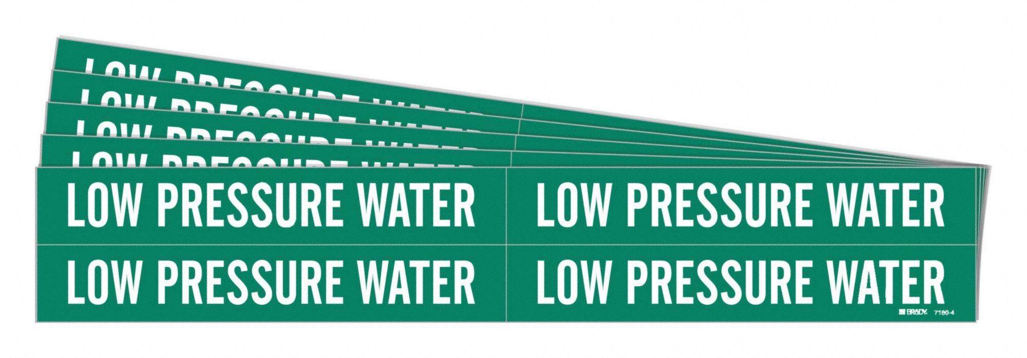Pipe Marker: Low Pressure Water, Green, White, Fits 3/4 to 2 3/8 in Pipe O.D., 4 Pipe Markers, 5 PK