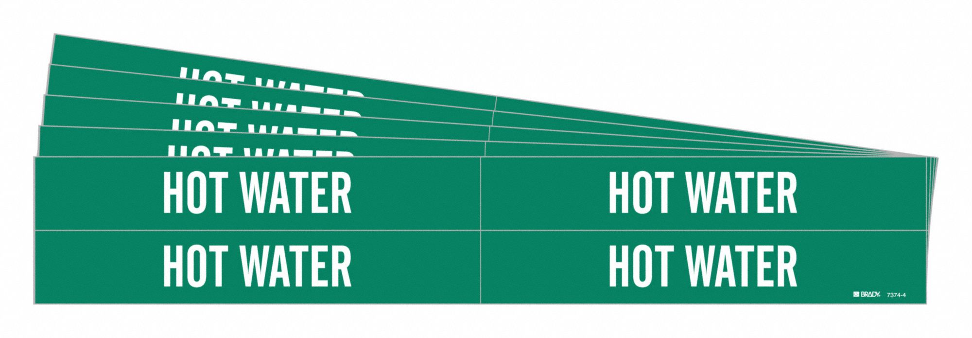 Pipe Marker: Hot Water, Green, White, Fits 3/4 to 2 3/8 in Pipe O.D., 4 Pipe Markers, 5 PK