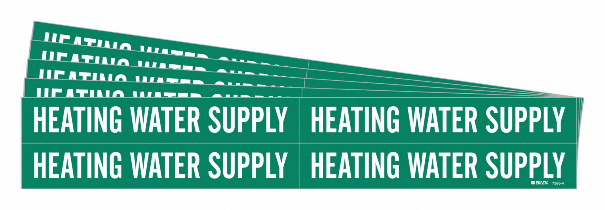 Pipe Marker: Heating Water Supply, Green, White, Fits 3/4 to 2 3/8 in Pipe O.D., 5 PK