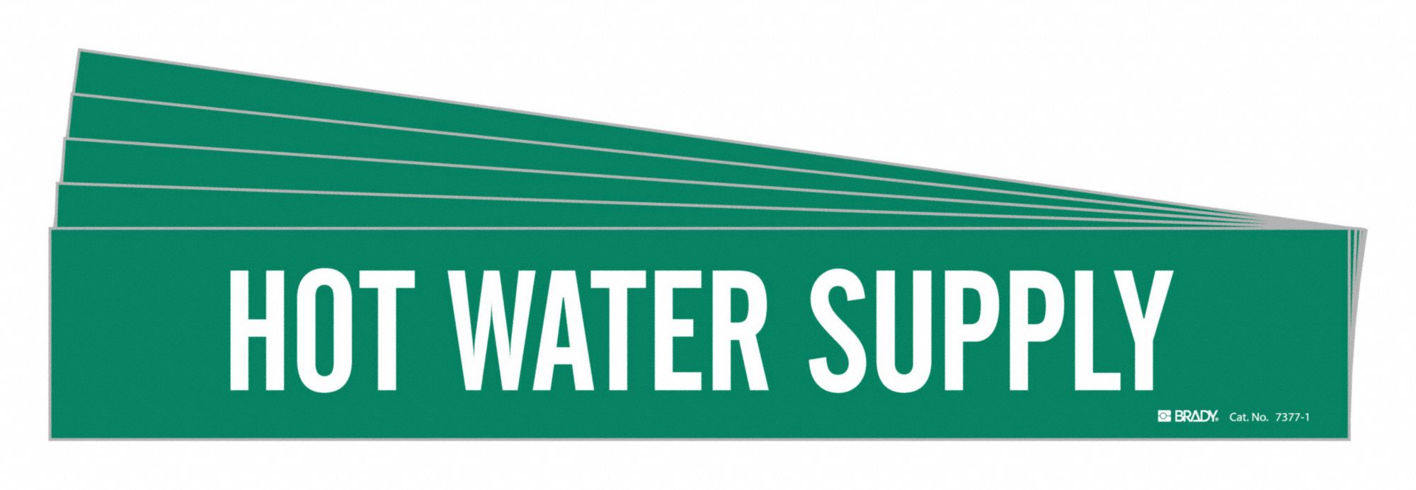 Pipe Marker: Hot Water Supply, Green, White, Fits 2 1/2 to 7 7/8 in Pipe O.D., 1 Pipe Markers, 5 PK