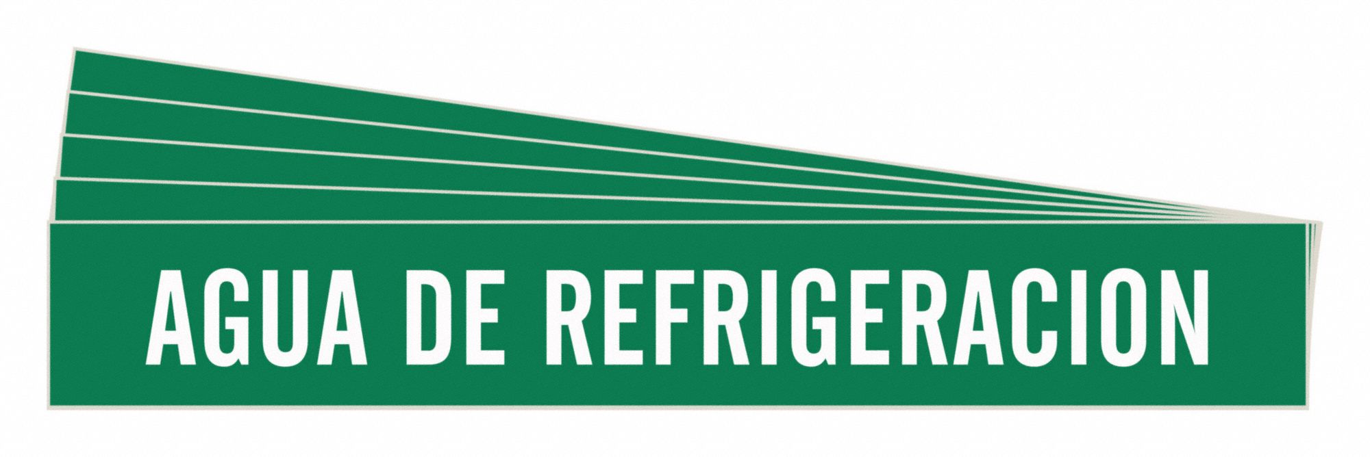 Pipe Marker: Agua De Refrigeracion, Green, White, Fits 2 1/2 to 7 7/8 in Pipe O.D., 5 PK