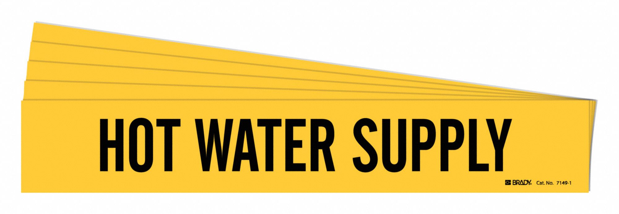 Pipe Marker: Hot Water Supply, Yellow, Black, Fits 2 1/2 to 7 7/8 in Pipe O.D., 1 Pipe Markers, 5 PK