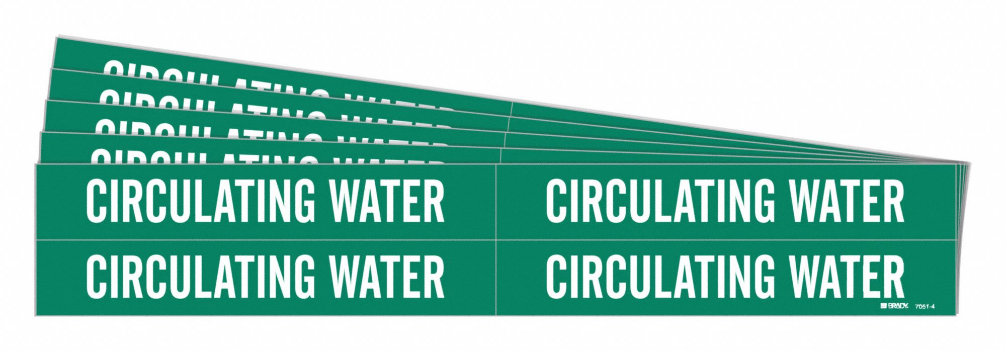Pipe Marker: Circulating Water, Green, White, Fits 3/4 to 2 3/8 in Pipe O.D., 4 Pipe Markers, 5 PK
