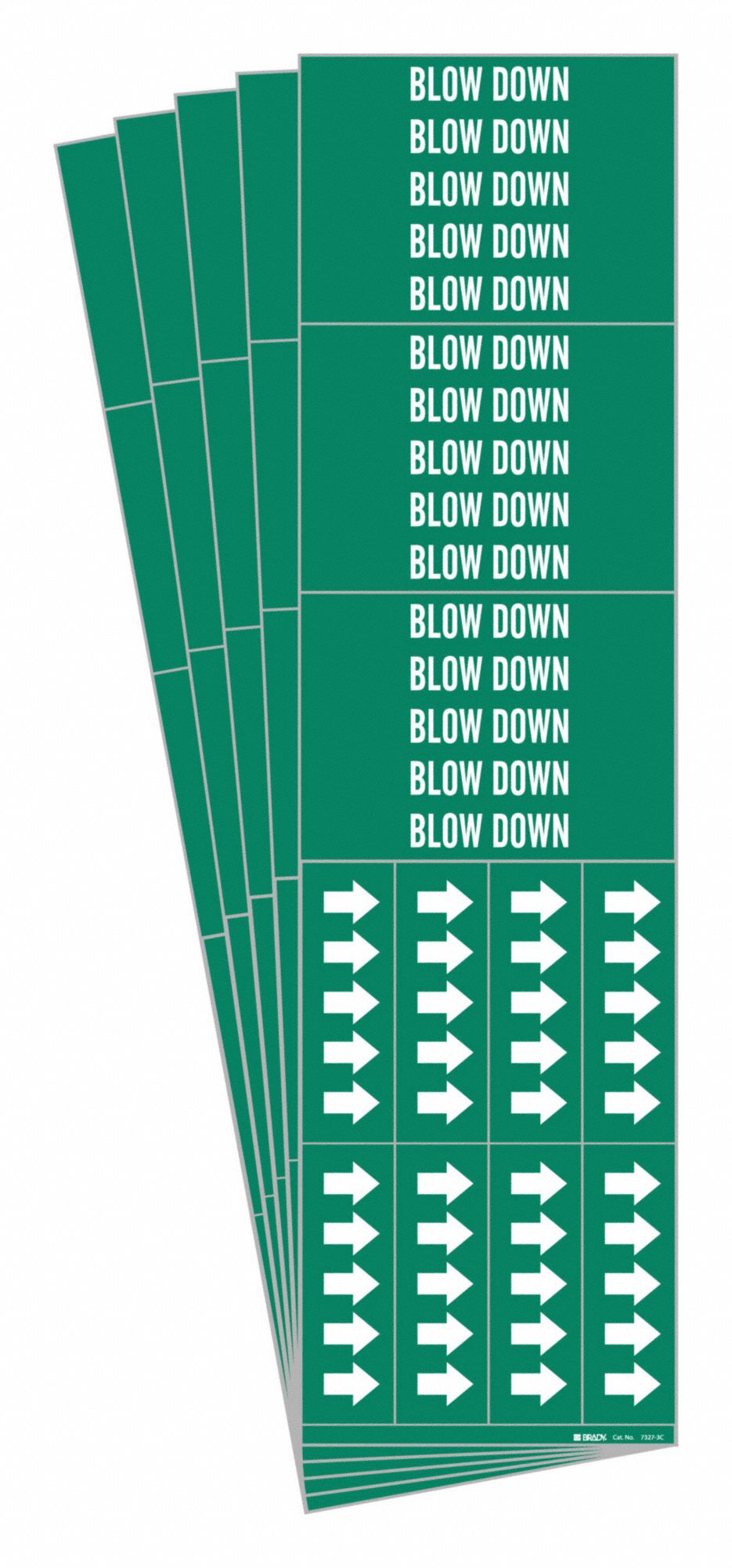 Pipe Marker: Blow Down, Green, White, Fits 3/4 in and Smaller Pipe O.D., 3 Pipe Markers, 5 PK