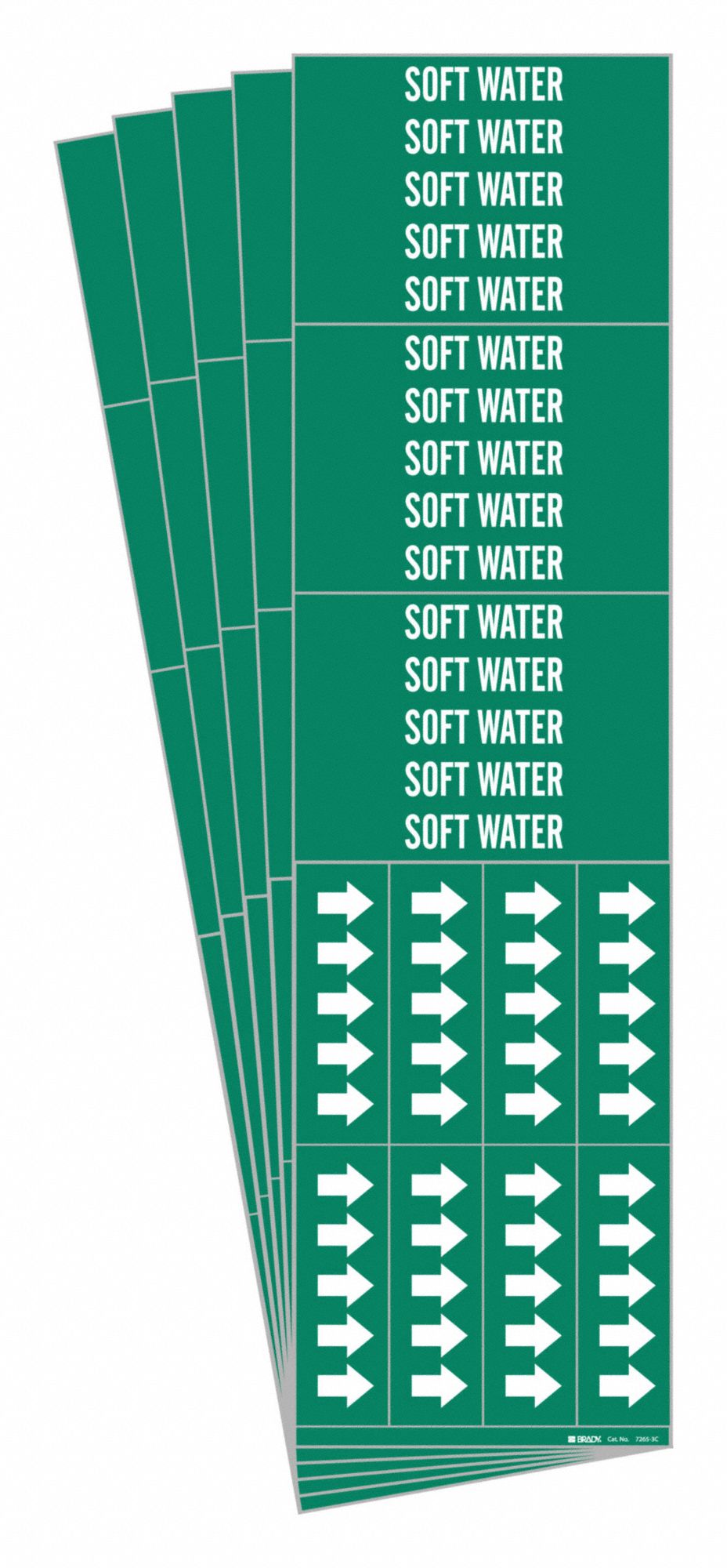 Pipe Marker: Soft Water, Green, White, Fits 3/4 in and Smaller Pipe O.D., 3 Pipe Markers, 5 PK