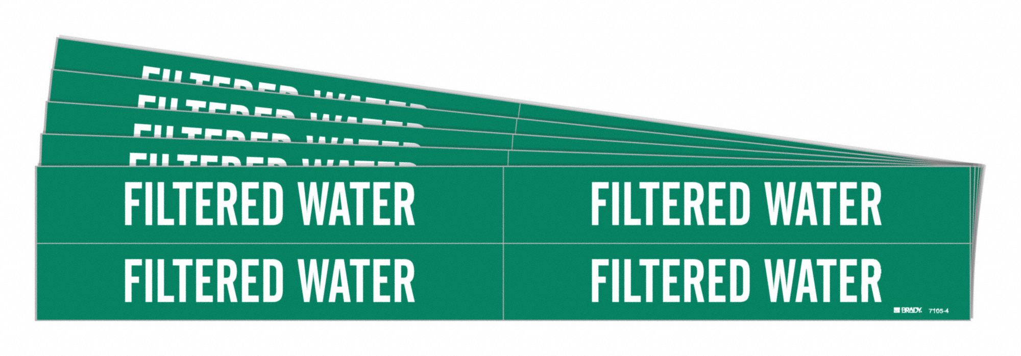 Pipe Marker: Filtered Water, Green, White, Fits 3/4 to 2 3/8 in Pipe O.D., 4 Pipe Markers, 5 PK